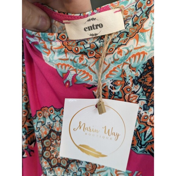 NWOT Entro Women's One Shoulder Maxi Dress Pink Mandala with Slit Size Small - Picture 4 of 11